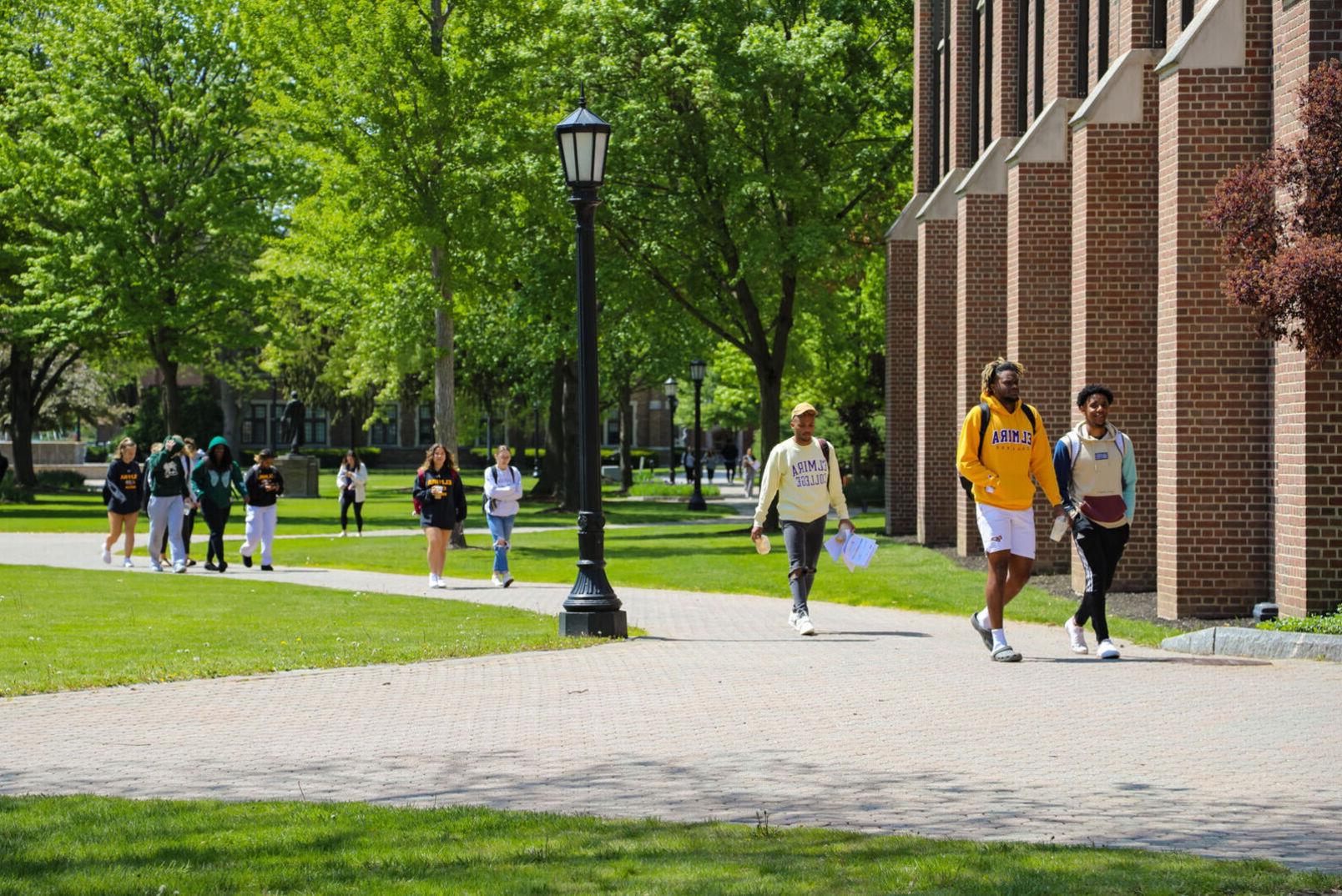 Students walk across campus